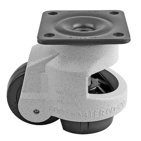 Foot Master Leveling Caster, 75 mm Nylon Wheel, 95x95 mm Plate, Swivel, 1000 kg Cap, Al Foot Pad, Ivory GD-120-F-NYN